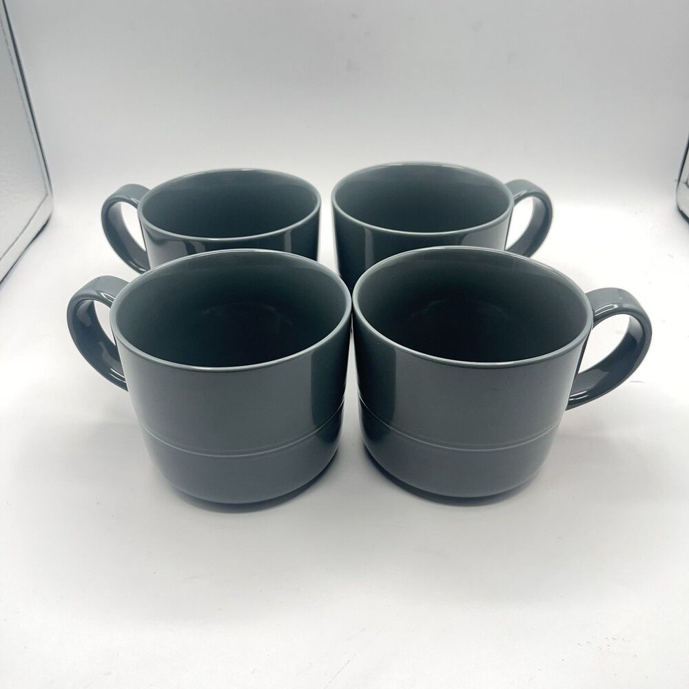 Crate & Barrel Aaron Probyn Hue Coffee Mugs Dark Gray Set of 4 Rare